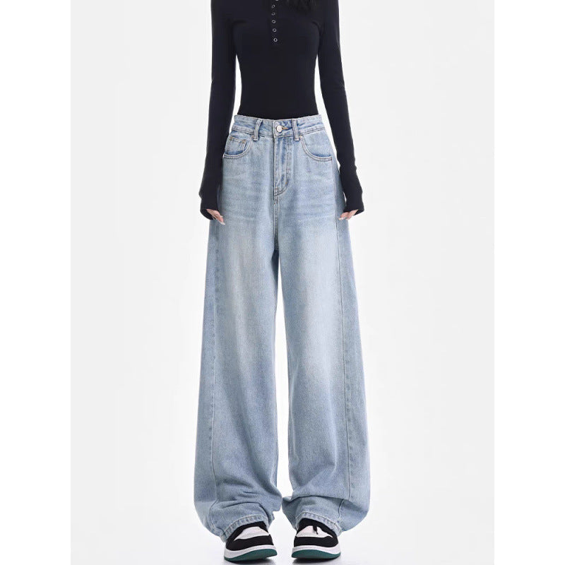 Light Blue High Waist Jeans Matchet Pants Women Straight