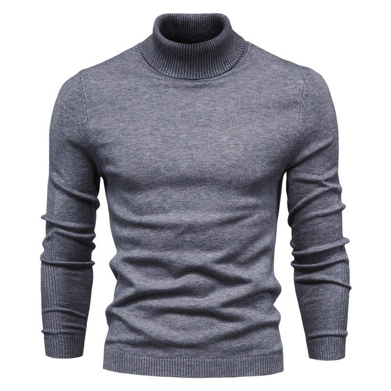 Winter Turtleneck Sweater Fashion Slim Fit Solid Color Pullover Knitted Top Men's Clothing