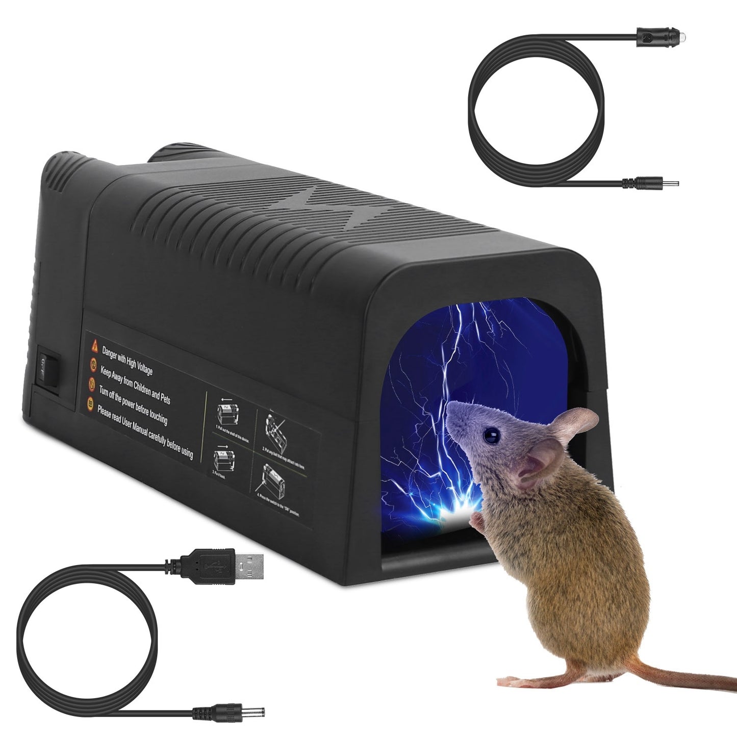 1Pc Electric Rat Trap Reusable Mice Trap Rodent Zapper Indoor Pest Control Rechargeable Shock Mice Killer With 1800V High Voltage For Home