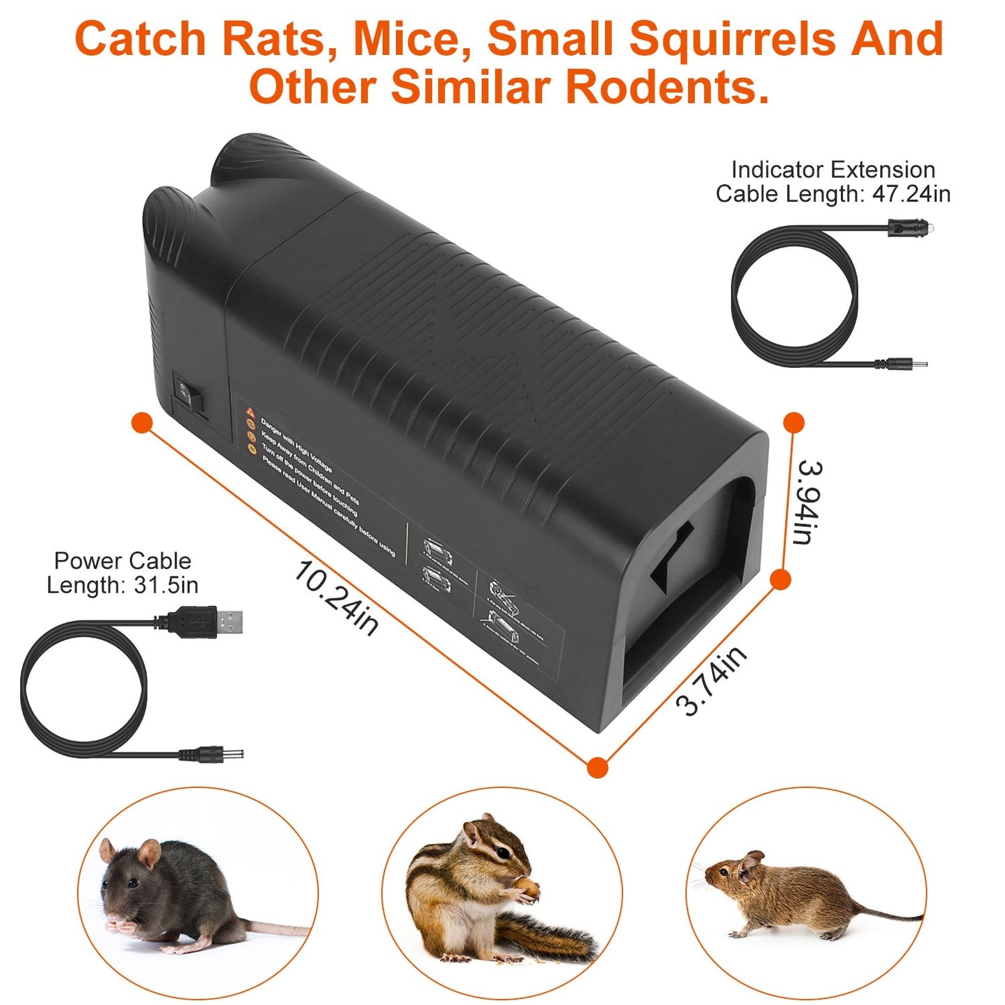 1Pc Electric Rat Trap Reusable Mice Trap Rodent Zapper Indoor Pest Control Rechargeable Shock Mice Killer With 1800V High Voltage For Home