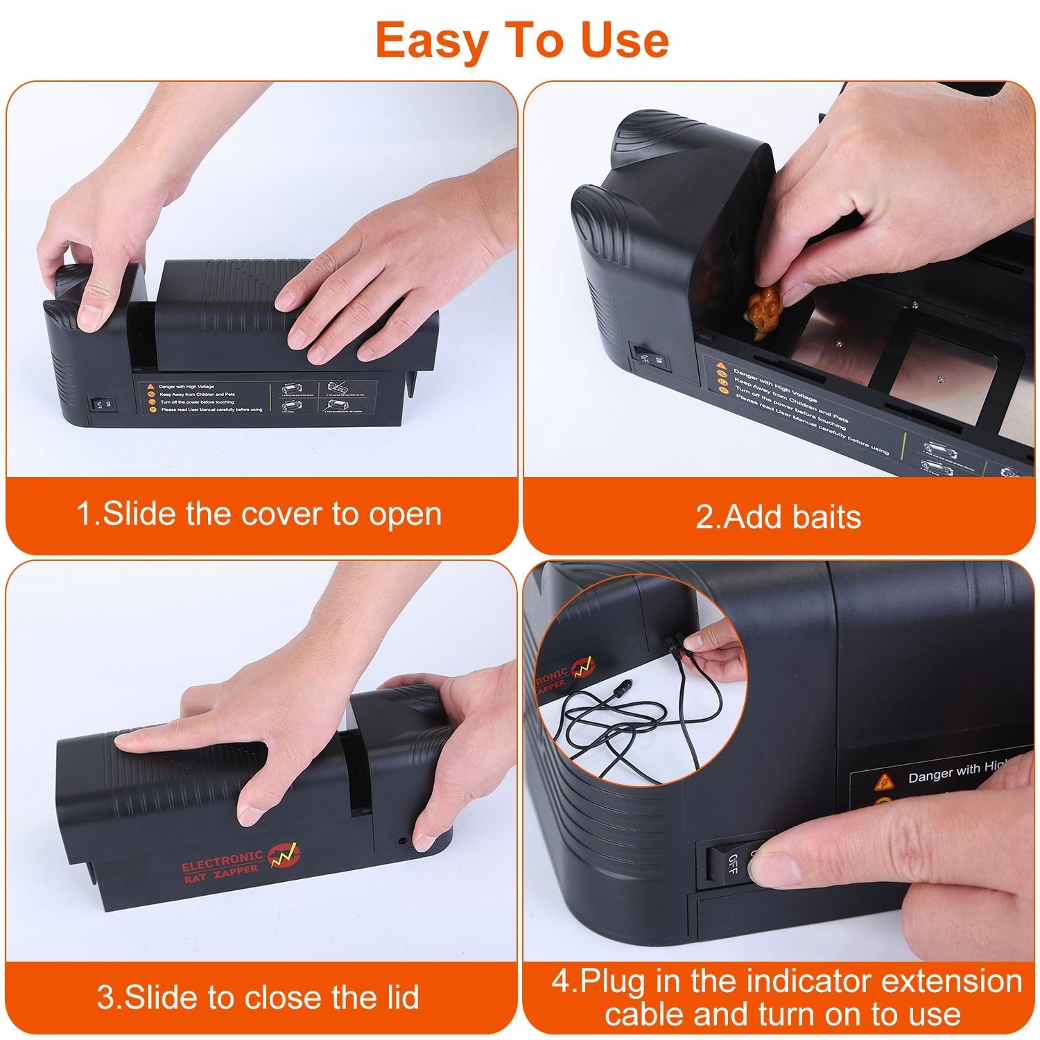1Pc Electric Rat Trap Reusable Mice Trap Rodent Zapper Indoor Pest Control Rechargeable Shock Mice Killer With 1800V High Voltage For Home