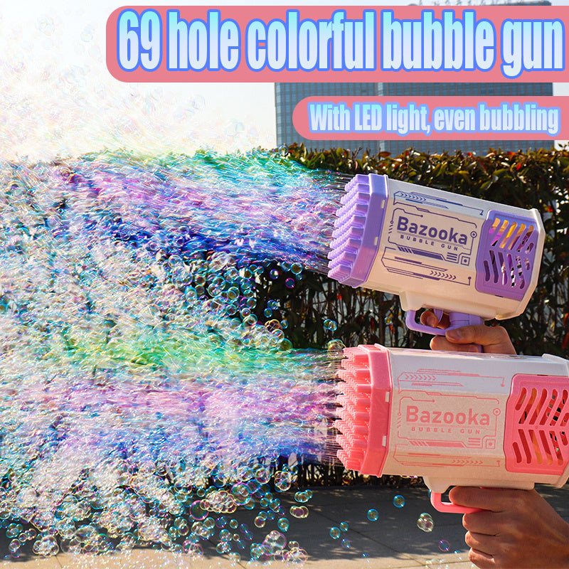 Rocket Bubble Gun - 69 Hole LED Light-Up Bubble Maker for Kids