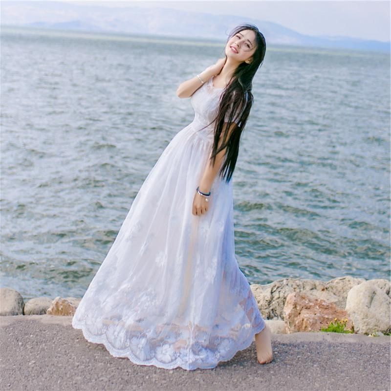 New Lace Dress Women's Summer Large Swing Fairy Beach