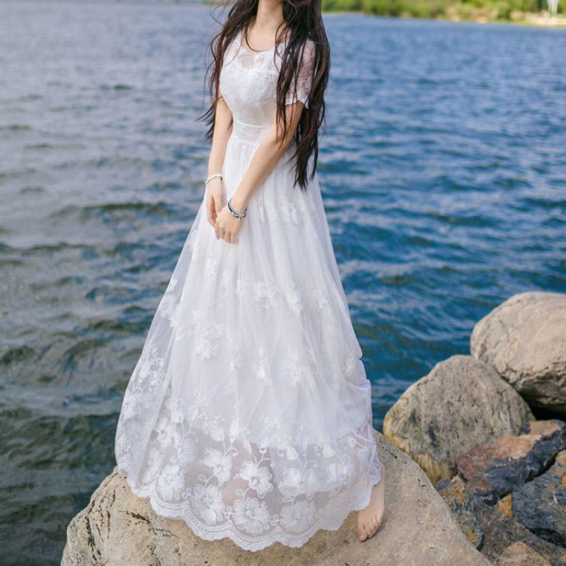 New Lace Dress Women's Summer Large Swing Fairy Beach