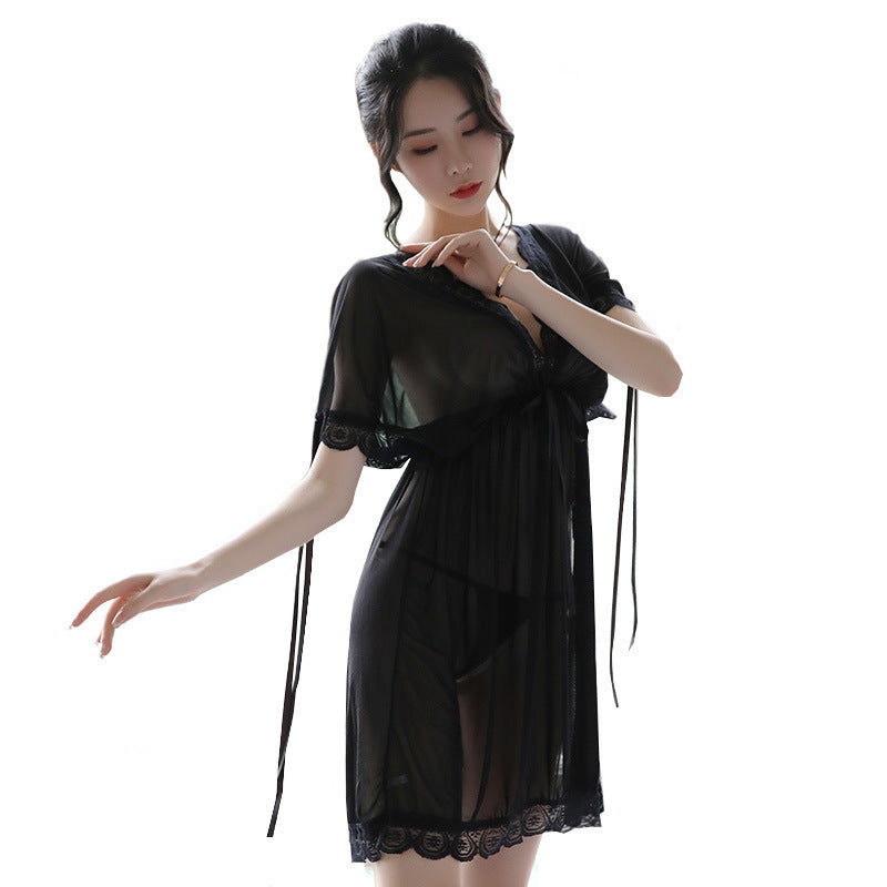 Nuisette V-Neck Woman Backless Night Wear Silk Sleepshirts Night Dress Sleepwear
