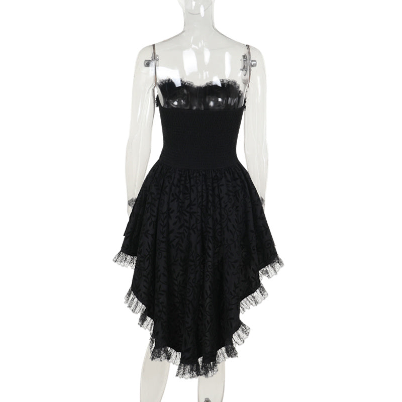 Halloween Dark Goth Flocking Bra Trailing Dress