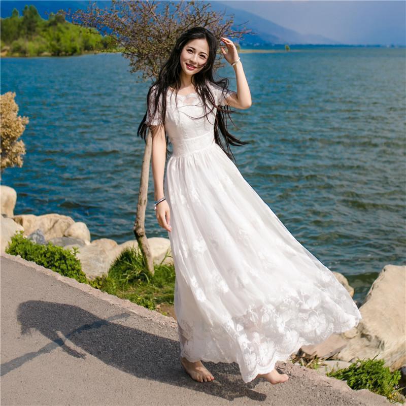 New Lace Dress Women's Summer Large Swing Fairy Beach