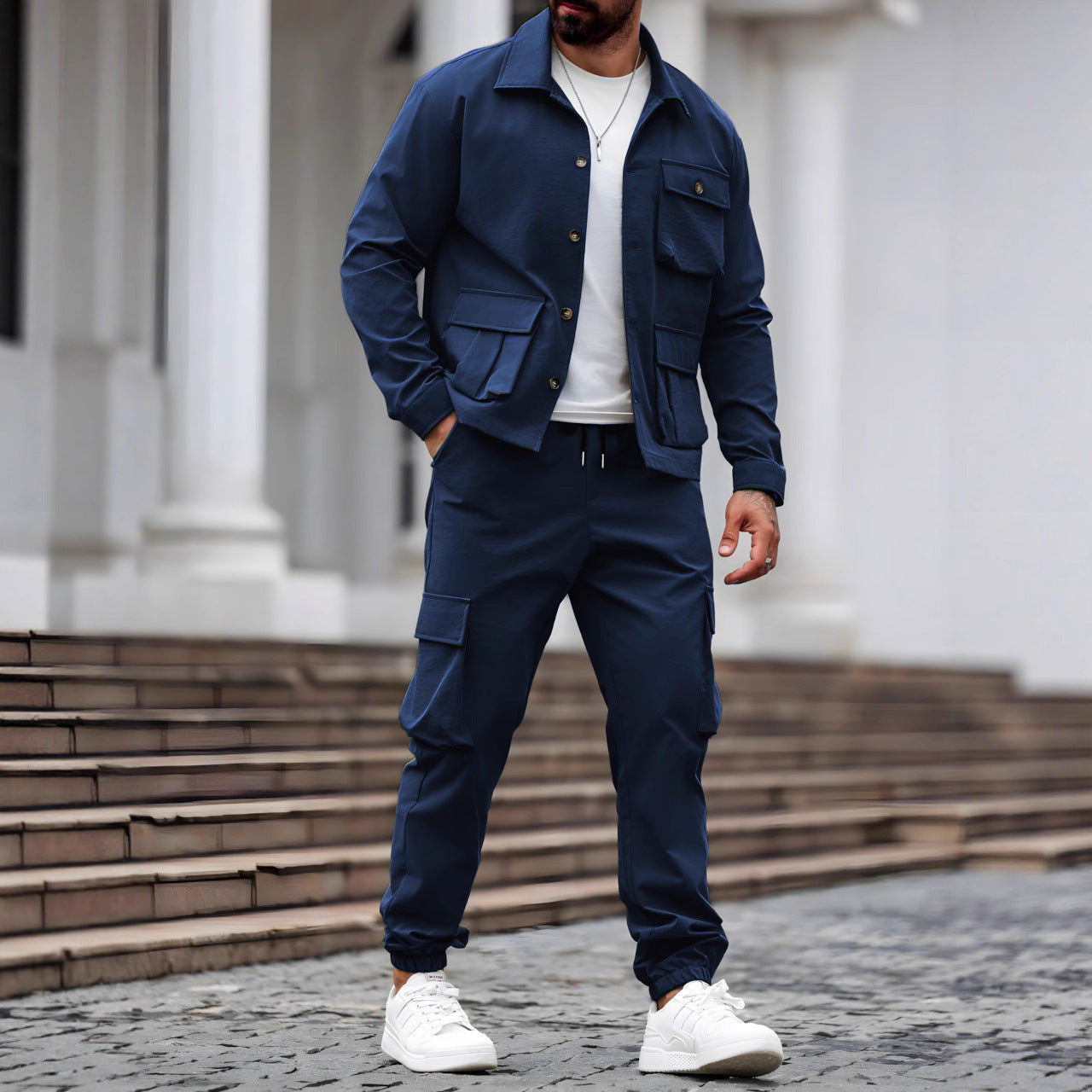 Cross-border Heavy Men's Vintage Overalls Jacket Multi-pocket Trousers Trendy Tough Guy Suit