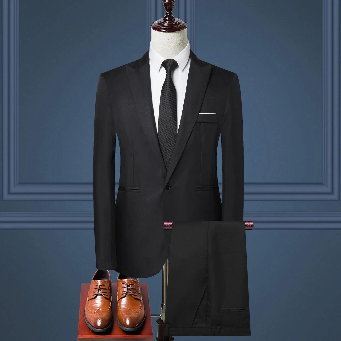 Men's Suit Set, Men's Fashion Solid Color Business Casual Suit Two-piece Set