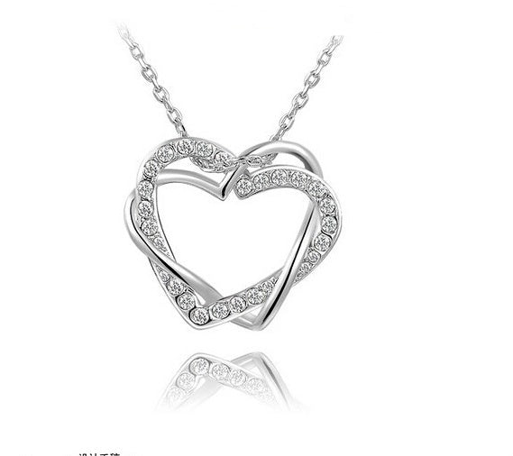 Double Diamond Heart Jewelry Set - Necklace & Earrings