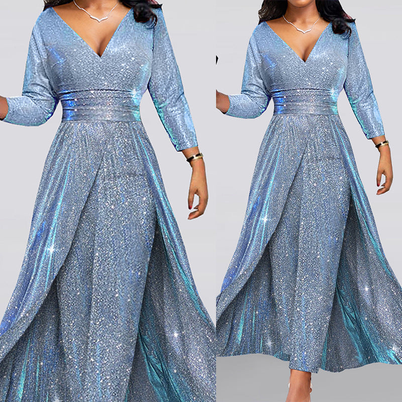 Banquet Dress Double-sided Sequined Large Skirt Tube Top Sexy Fashion Jumpsuit