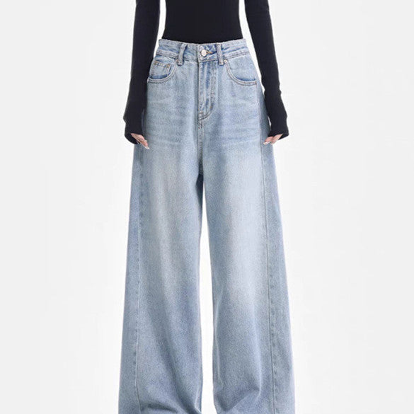 Light Blue High Waist Jeans Matchet Pants Women Straight