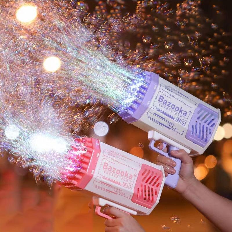 Rocket Bubble Gun - 69 Hole LED Light-Up Bubble Maker for Kids