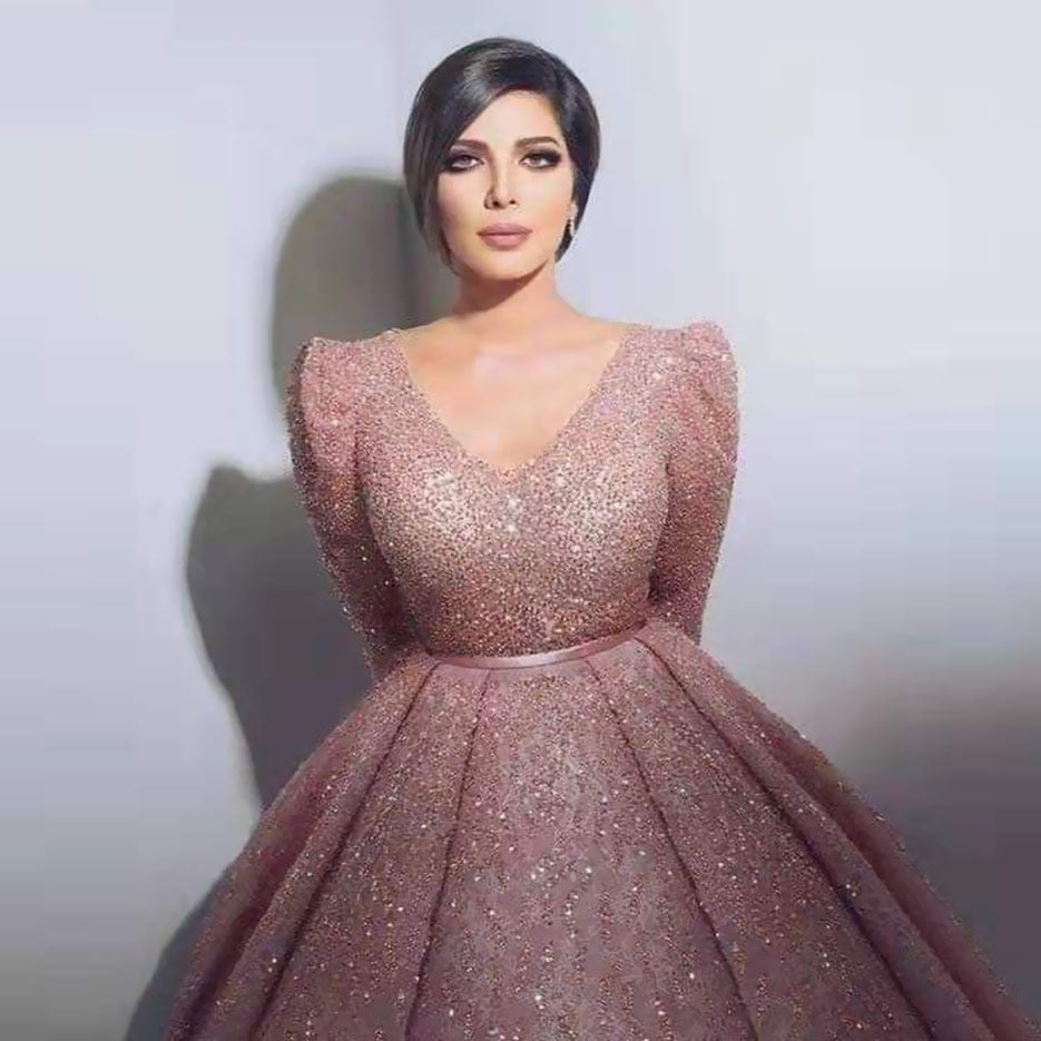 Women's Long-sleeved Gold Lotus Root Pink Slim Dress