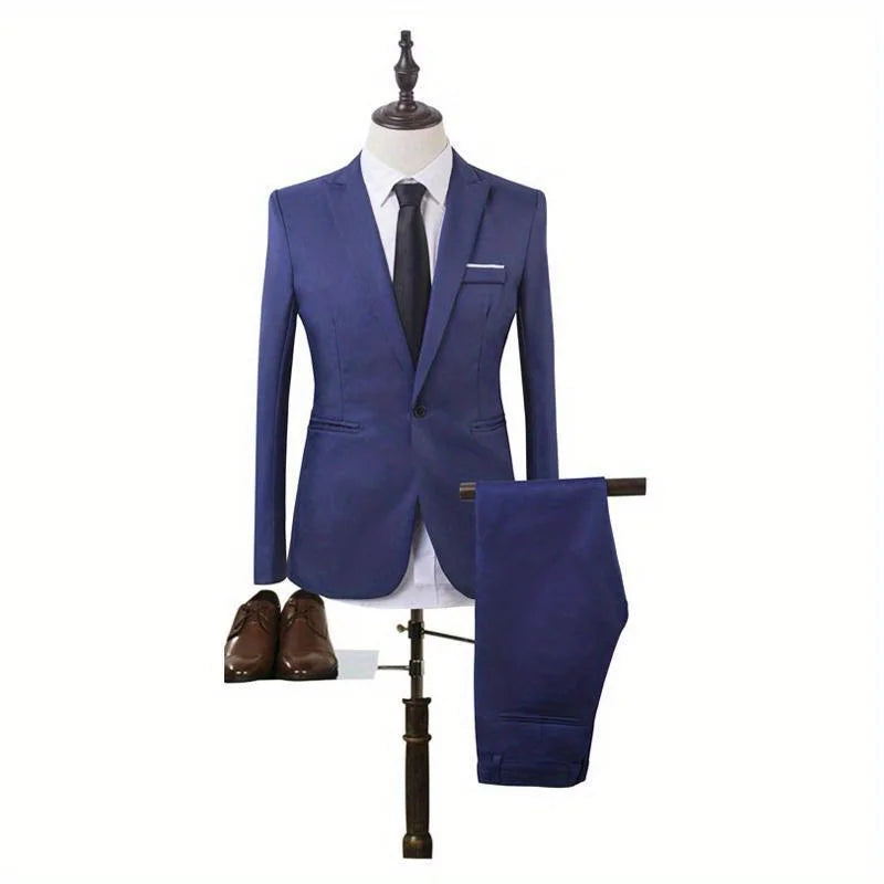 Men's Suit Set, Men's Fashion Solid Color Business Casual Suit Two-piece Set