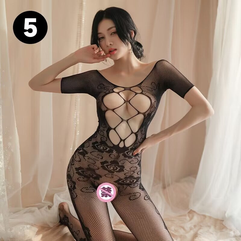 Plus Size Plus Size Fat Mm Sexy Intimates Fun Black Transparent Cut Out Open One-Piece Women's Summer Mesh Transparent