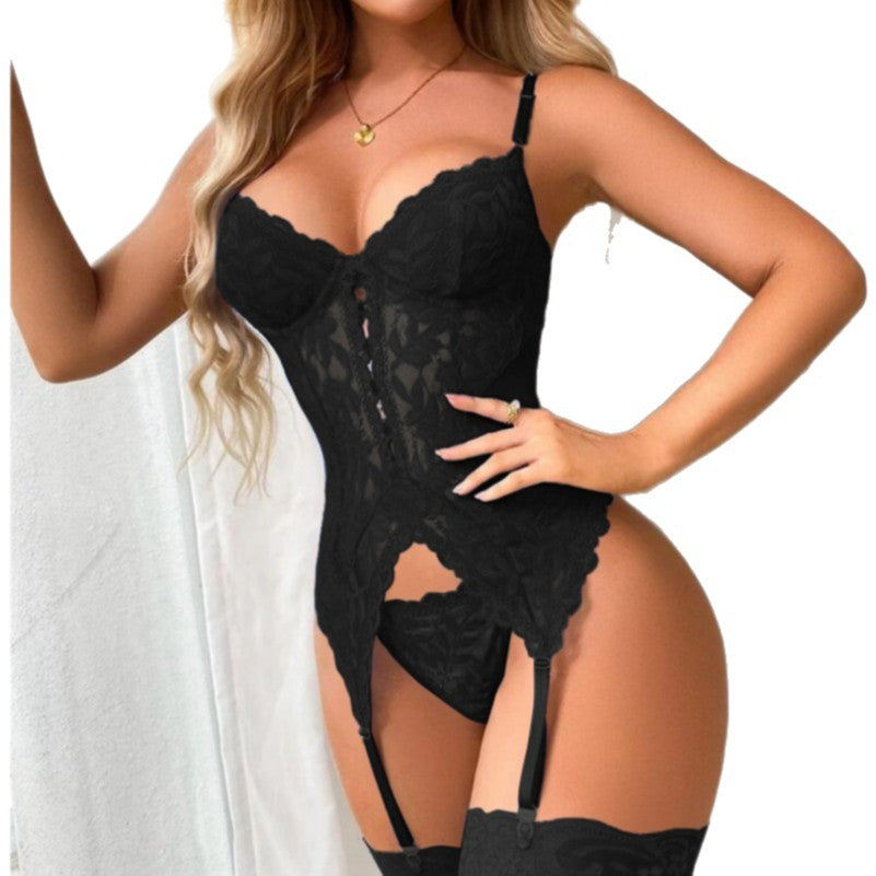 European And American French-Style Court Lingerie Influencer Clothing Lace Trim Slim-Fit Travel Backless Bodysuit