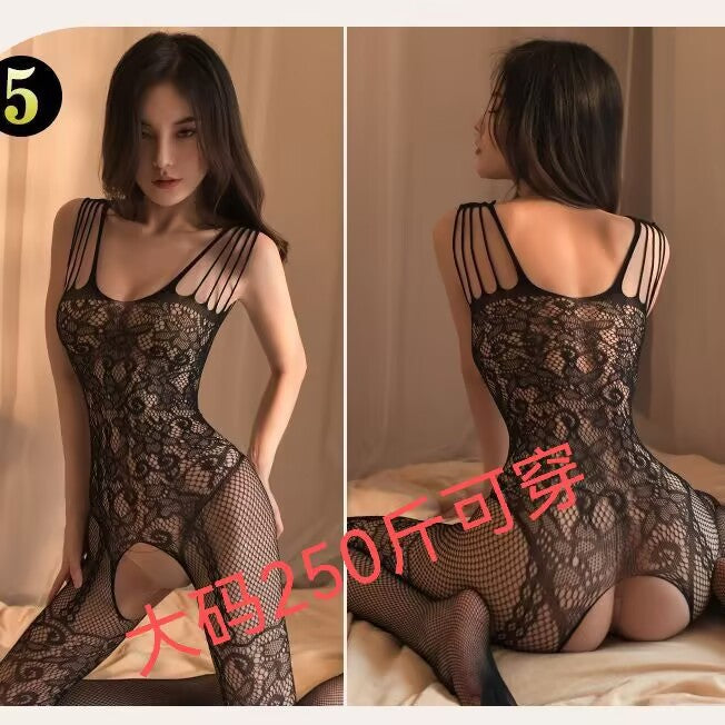 Plus Size Plus Size Fat Mm Sexy Intimates Fun Black Transparent Cut Out Open One-Piece Women's Summer Mesh Transparent