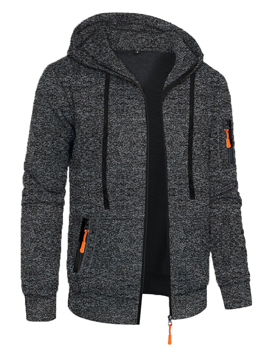Men's Sports Fitness Casual Jacquard Sweater Hooded Coat