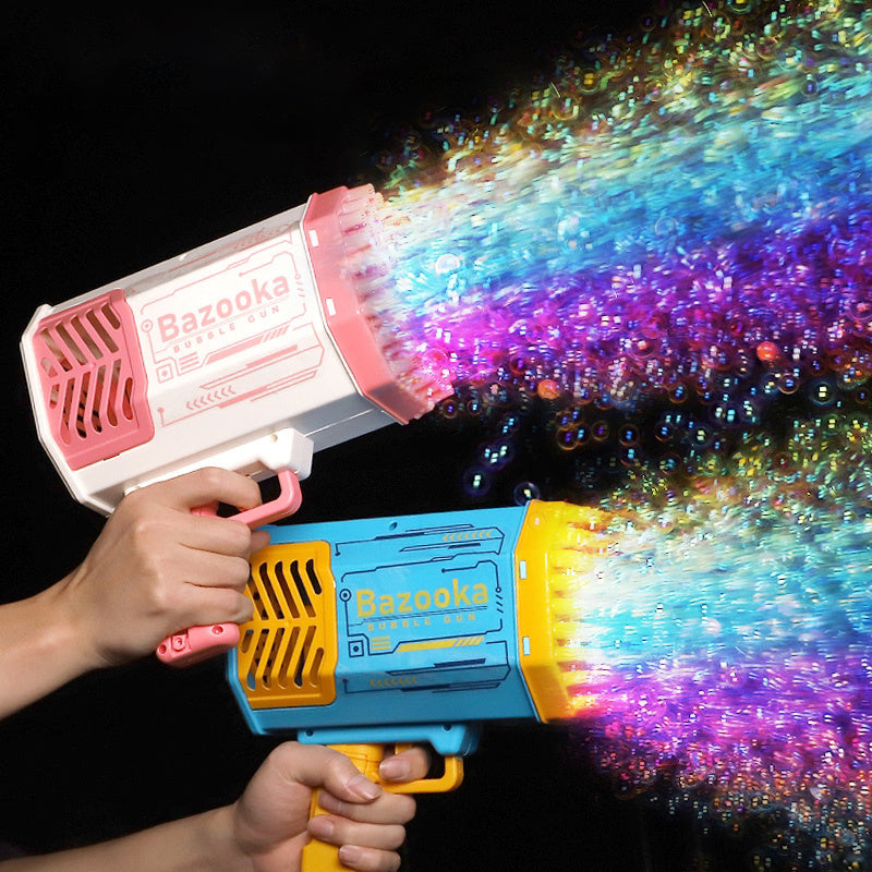 Rocket Bubble Gun - 69 Hole LED Light-Up Bubble Maker for Kids