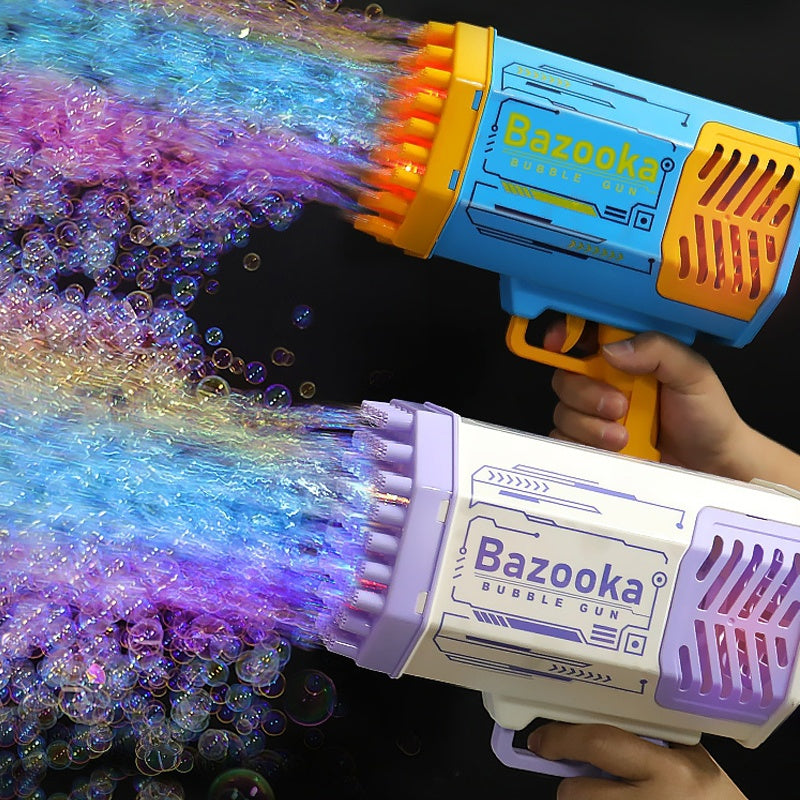 Rocket Bubble Gun - 69 Hole LED Light-Up Bubble Maker for Kids