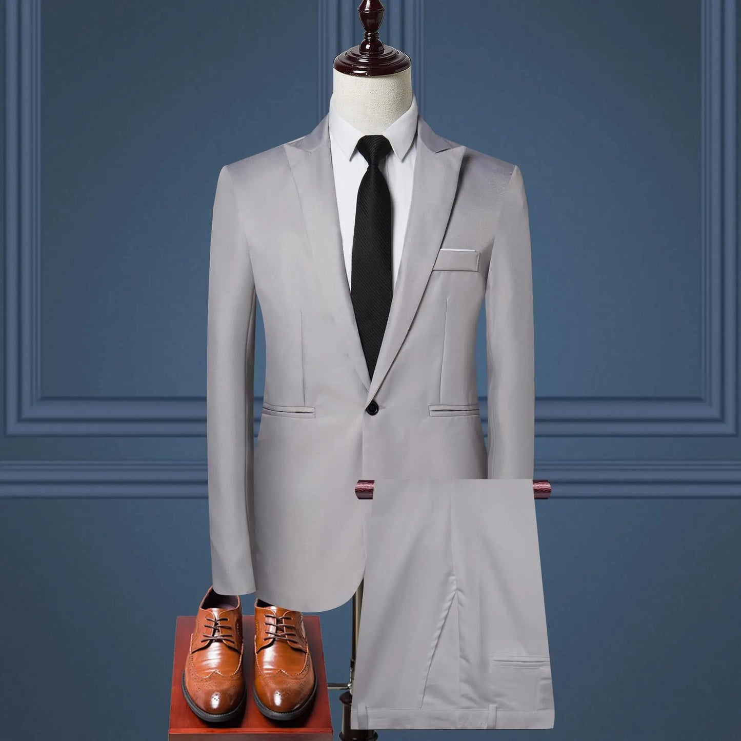 Men's Suit Set, Men's Fashion Solid Color Business Casual Suit Two-piece Set