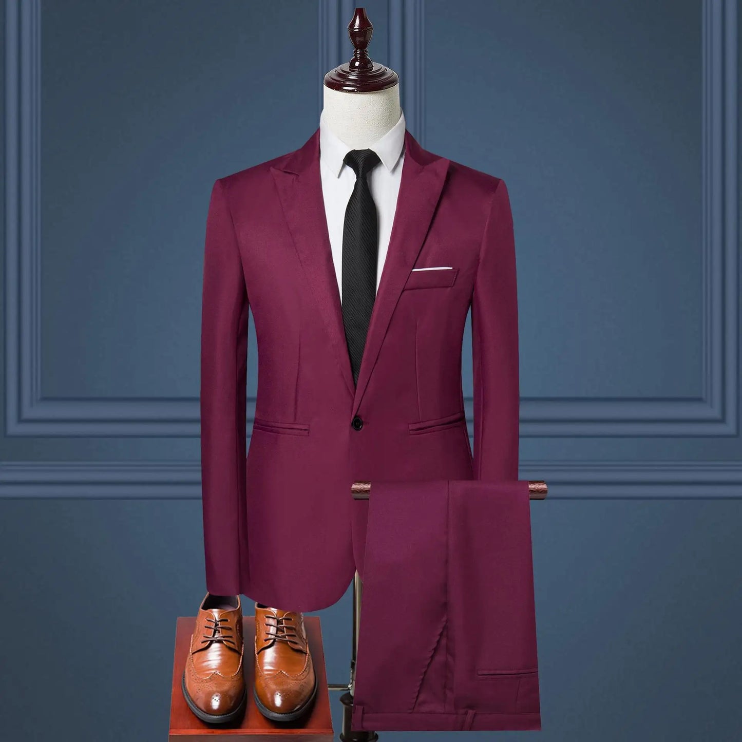 Men's Suit Set, Men's Fashion Solid Color Business Casual Suit Two-piece Set