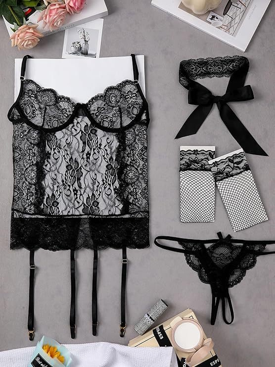 4-Piece Lace Lingerie Set - Complete Intimate Collection