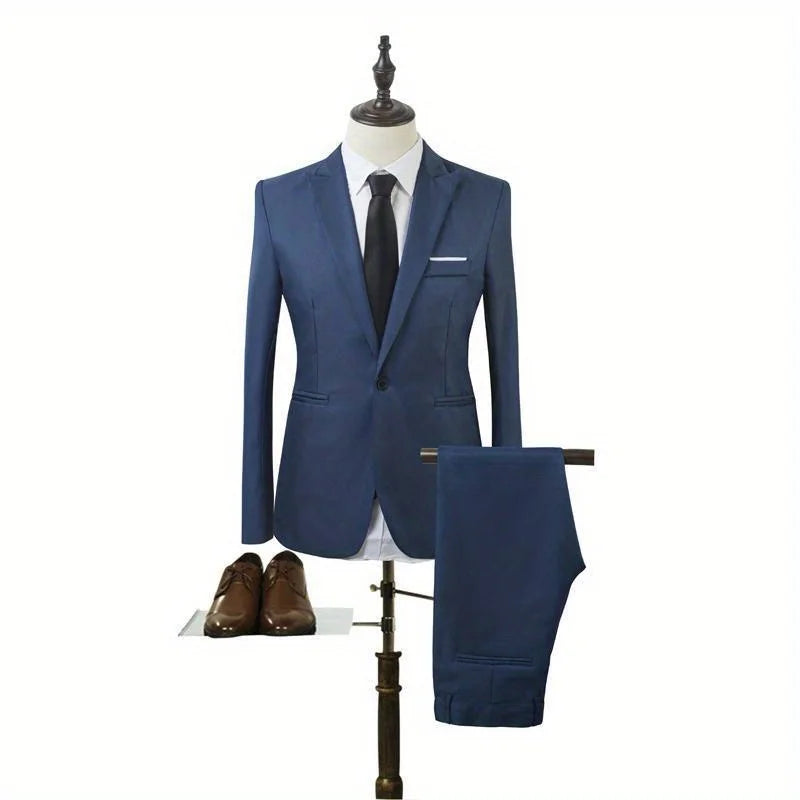 Men's Suit Set, Men's Fashion Solid Color Business Casual Suit Two-piece Set