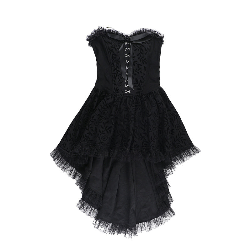 Halloween Dark Goth Flocking Bra Trailing Dress